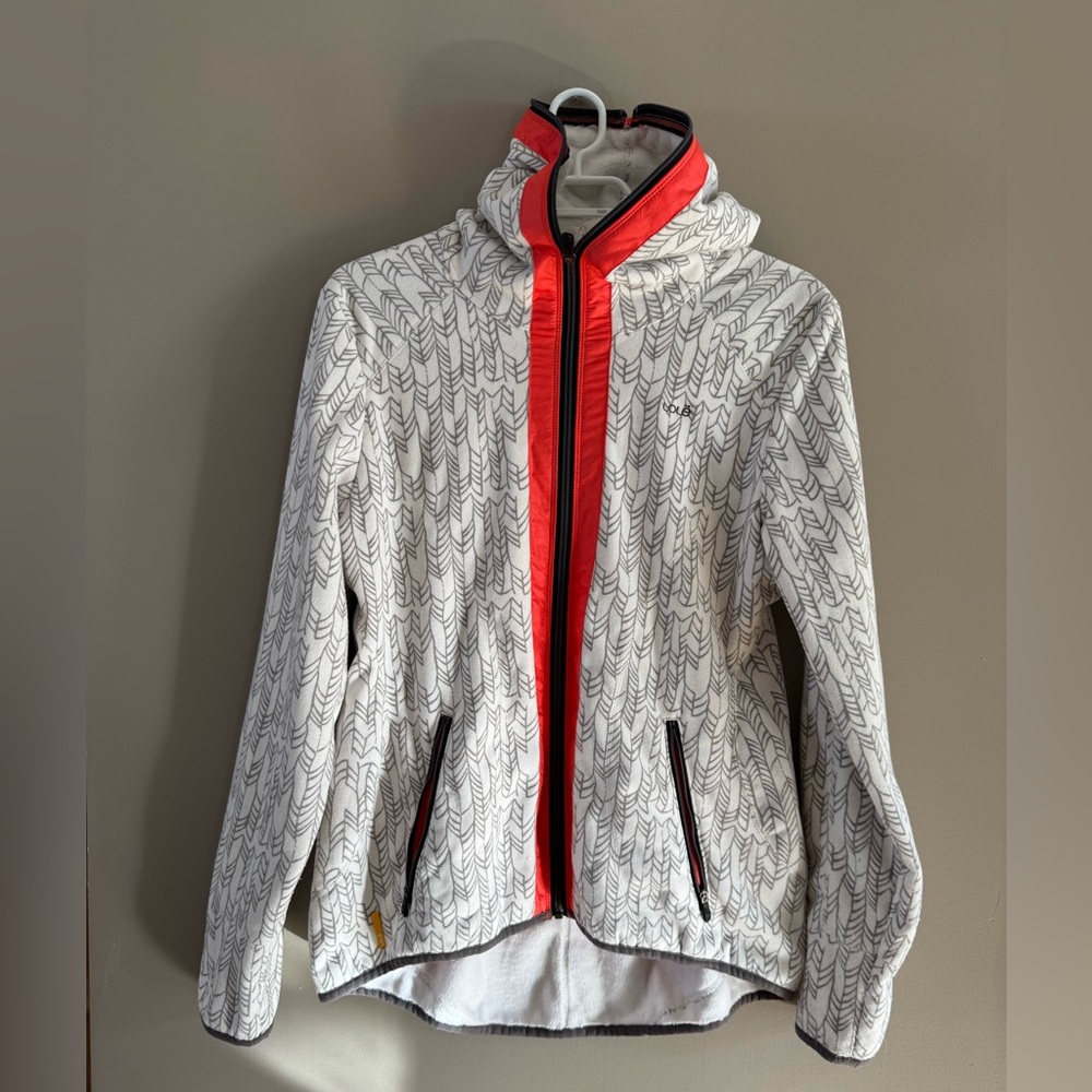 Lole White & Grey with Orange accent Patterned Fleece Jacket - size L